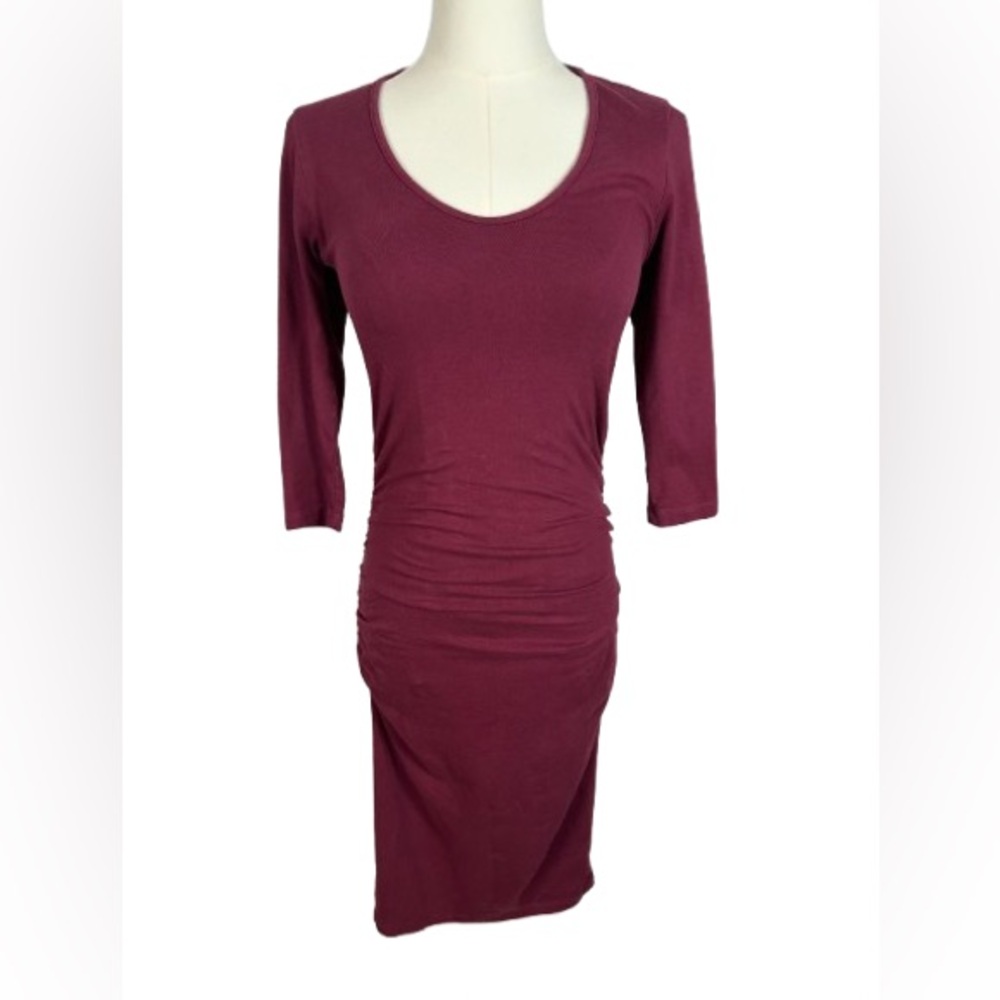 Michael Stars Deep Burgundy Long Sleeve Ruched Midi Bodycon Dress Size XS
